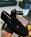 Louiss Vuittion Suede Embossed Luxury Loafers ( BLACK)