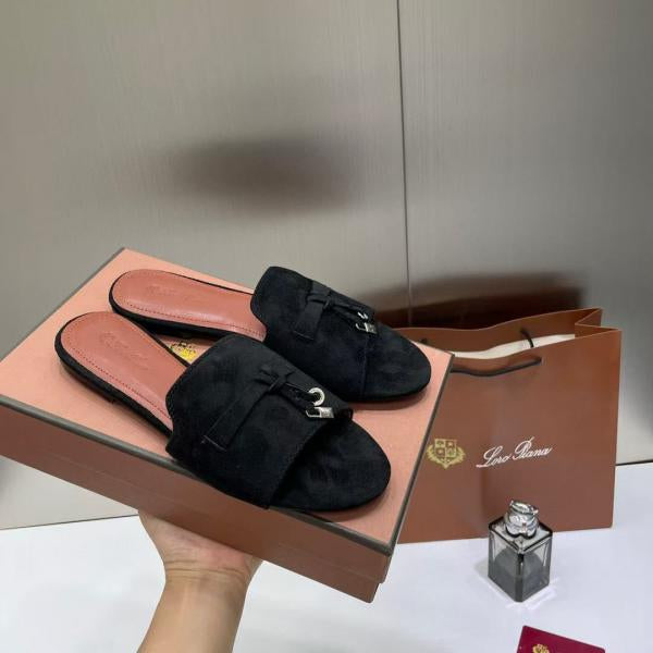 Loro Piana Summer Charms Apricot suede Flat Slides