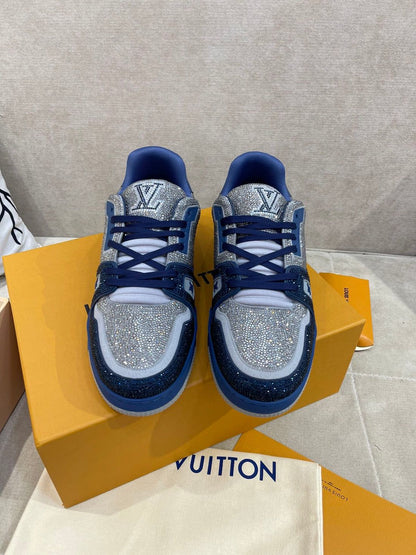 Louis Vuitton Crystal Covered LV Trainer Blue