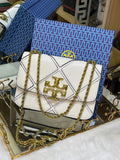 *Tory Burch White Diamond Quilt Leather Eleanor - White
