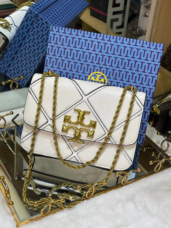 *Tory Burch White Diamond Quilt Leather Eleanor - White