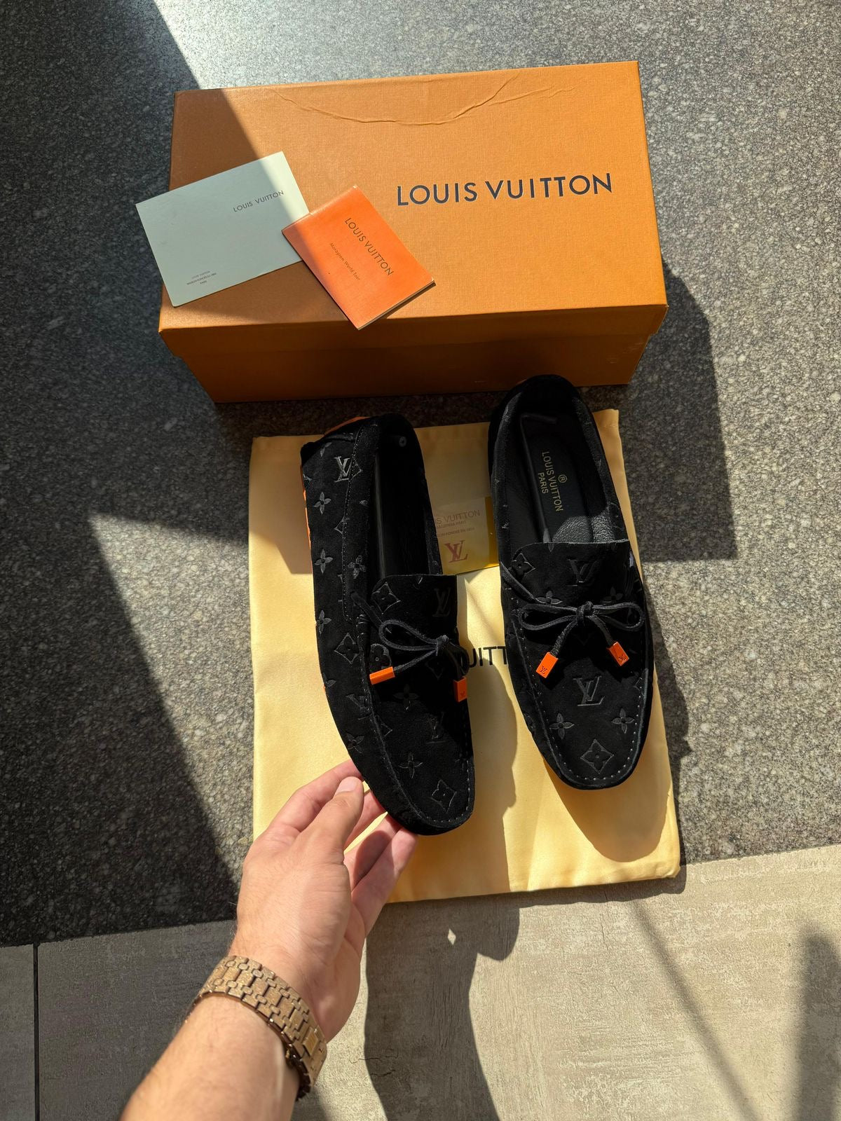 Louiss Vuittion Suede Embossed Luxury Loafers ( BLACK)