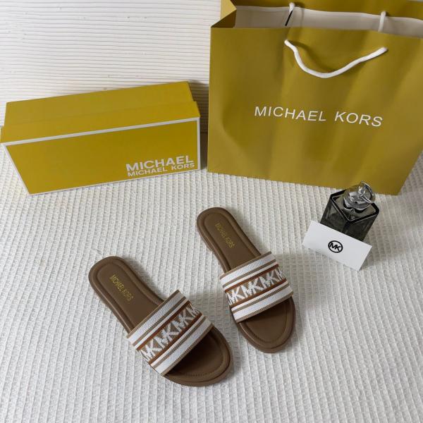 Michael_Kors_MK_Sadler_Slide_Flats_Brown_Monogram_Fabric_Strap