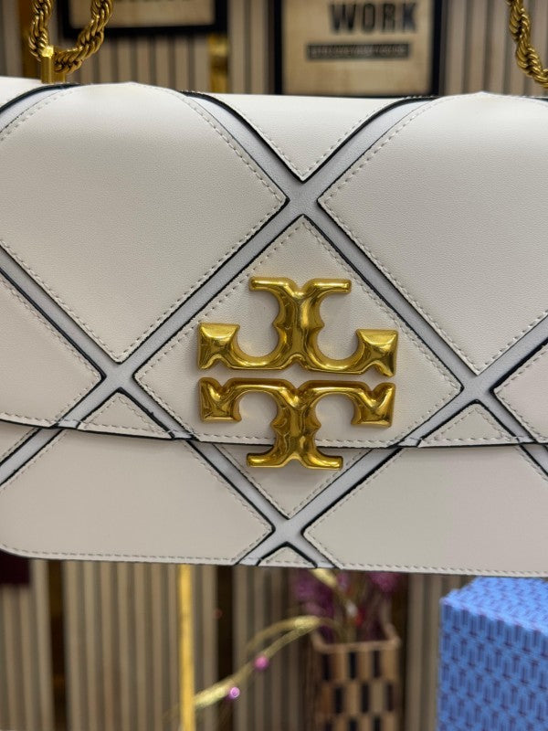 *Tory Burch White Diamond Quilt Leather Eleanor - White