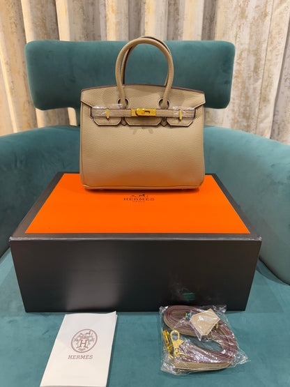 Hermes Malachite Brown Togo Leather Rose Gold Hardware Birkin Bag