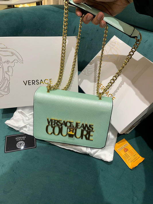 *Versace Jeans Couture Saffiano Lock Crossbody Bag  (Pistachio Green)🤍💯
